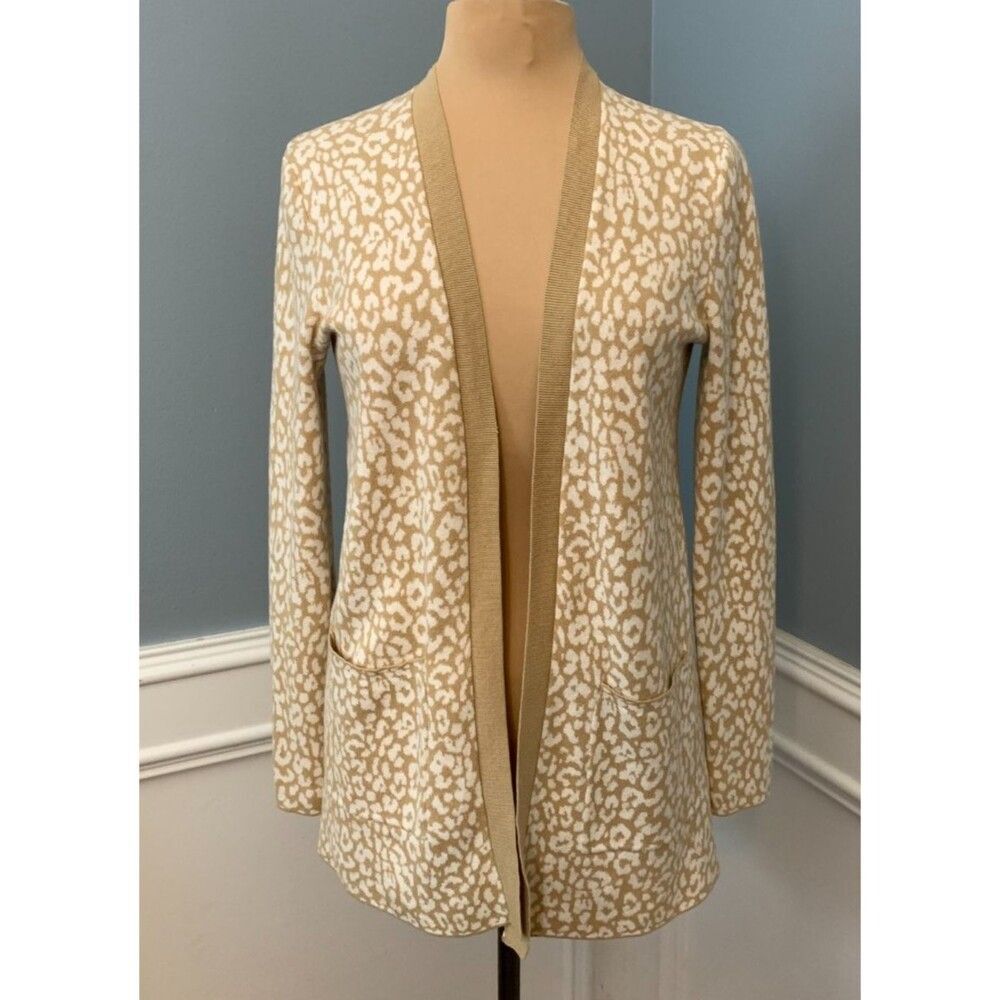J Crew Sweater Womens XS Open Cardigan Long Sleeve Leopard Cotton Knit